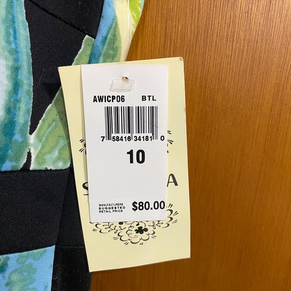 Signature by Sangria Black, Blue, and Green Floral Midi Dress NWT - Picture 3 of 5